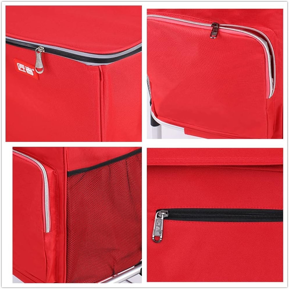 Foldable 6-Wheel Stair Climber Shopping Cart – Utility Grocery Trolley Red