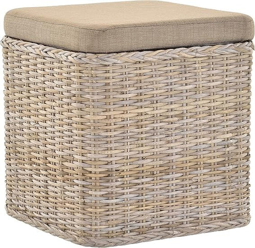 Luxury Rattan Laundry Basket with Padded Seat & Lid – Square Storage Hamper Grey