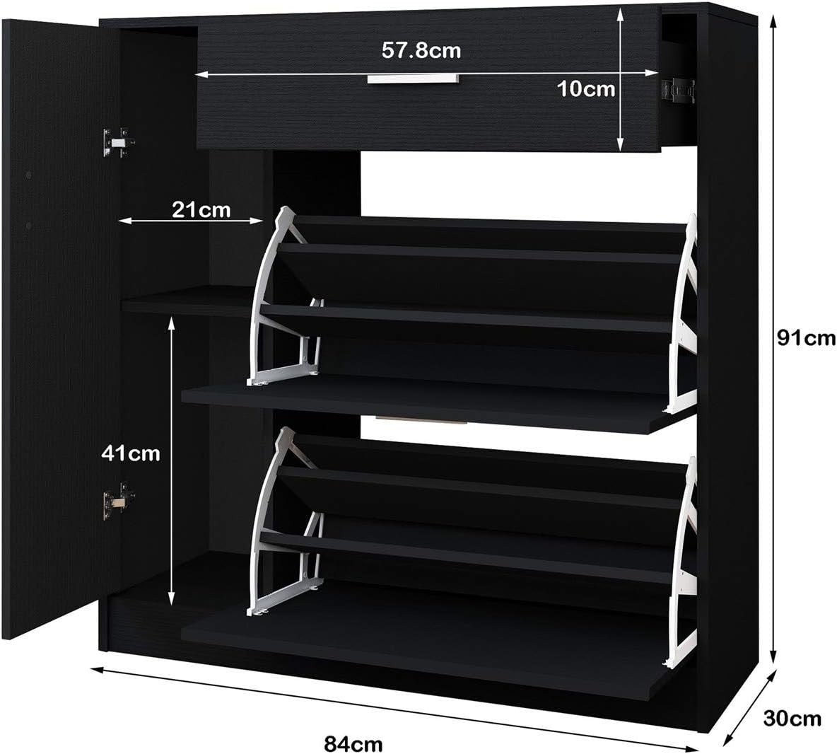 Modern 2-Drawer Wooden Shoe Cabinet Organizer for 18 Pairs Shoes Black