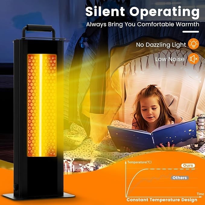 1200W Electric Patio Heater Outdoor Indoor Tower | Waterproof, Silent, Safe