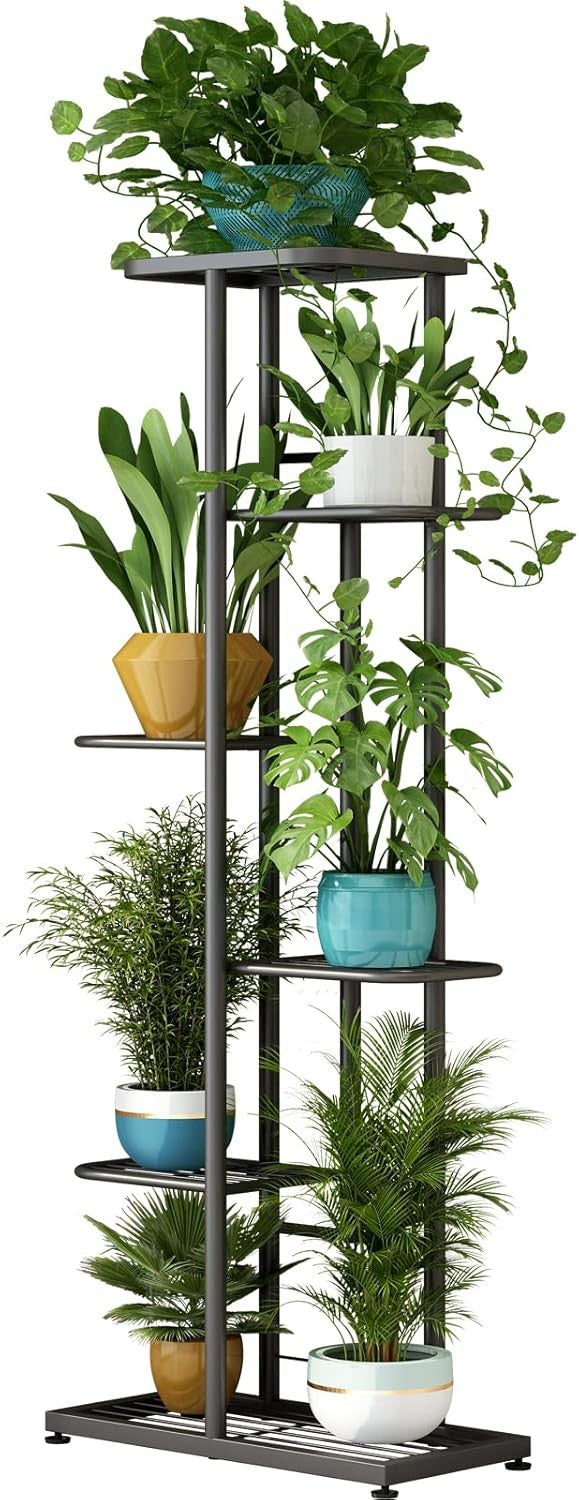 6 Tier Metal Plant Stand Indoor Outdoor Multi Pot Display Rack Dark Grey