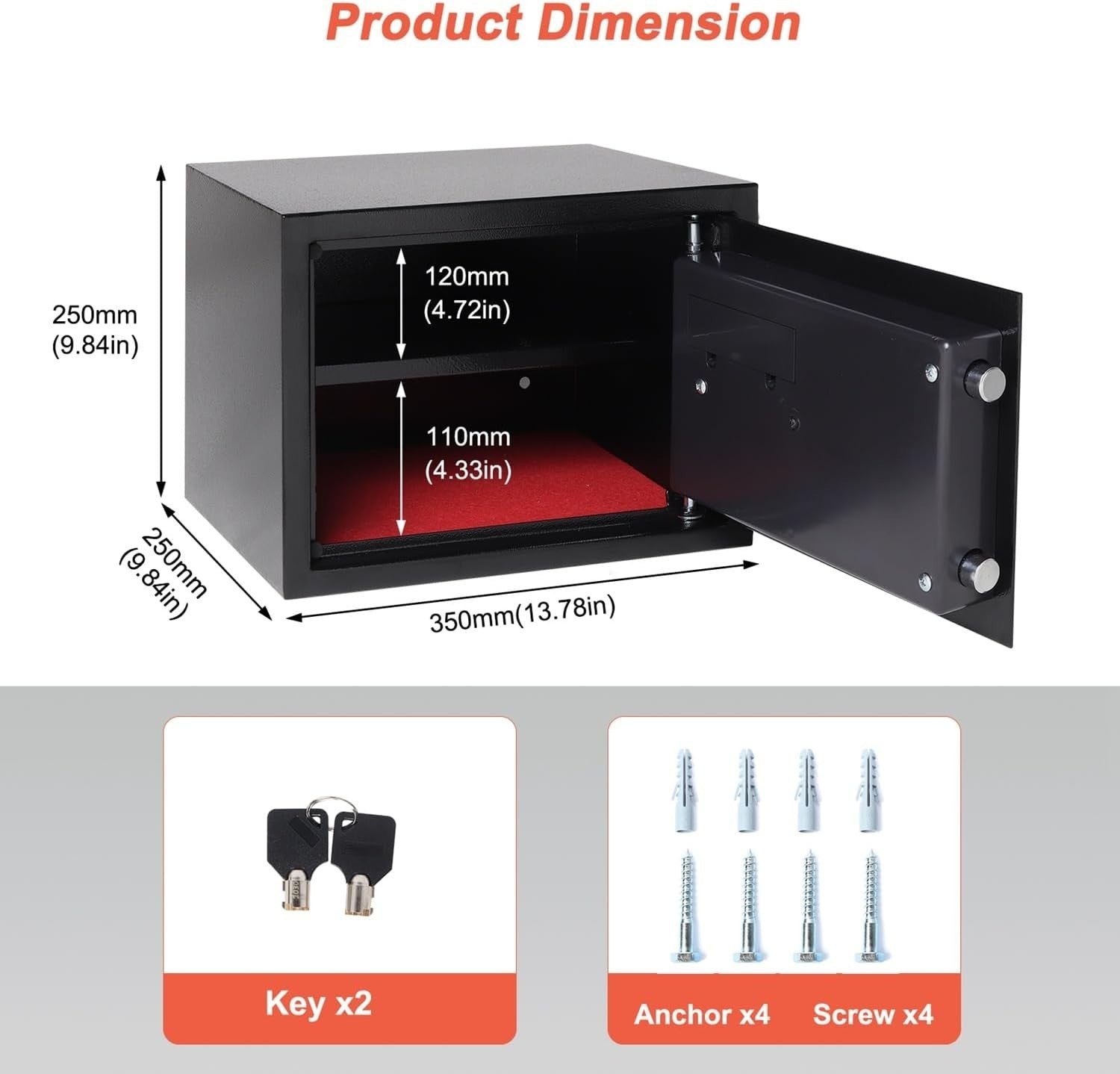 16.9L Fireproof Waterproof Safe Box Key Lock Cash Document Safe