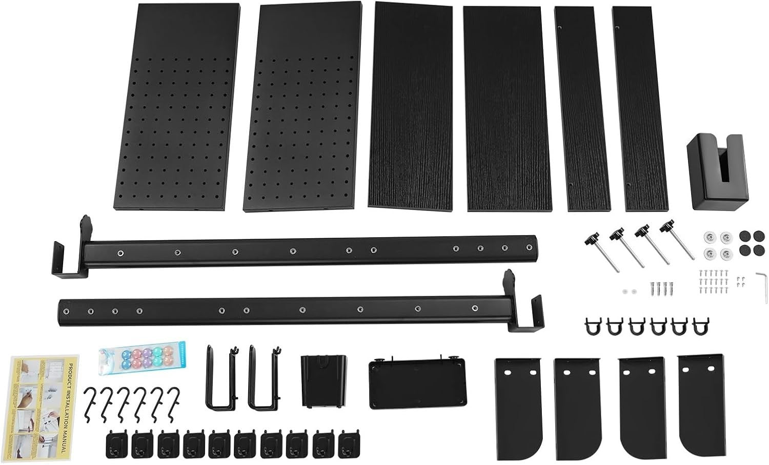 Clamp-On Desk Pegboard 60cm 2-Tier Desktop Organizer Shelf Privacy Panel Black