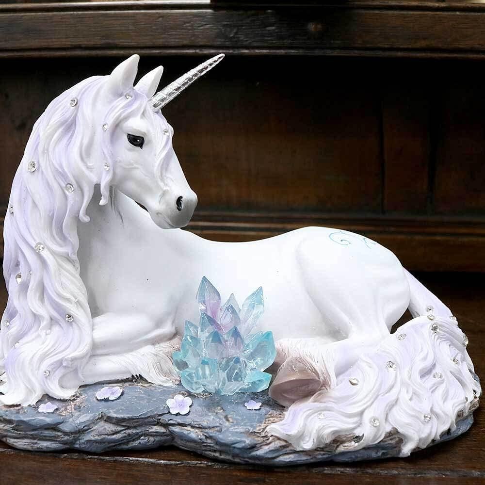 Unicorn Figurine 19cm Resin Ornament Crystal Jewels White Fantasy Decor Gift