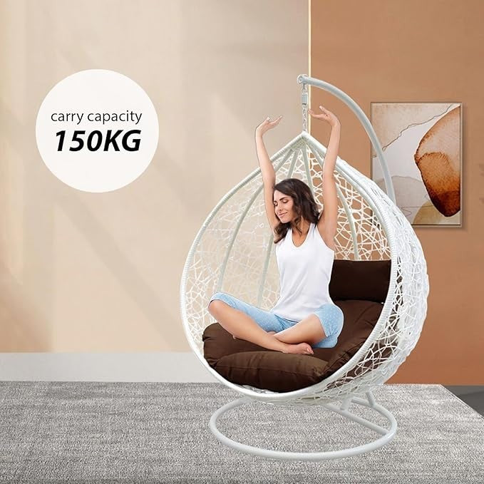 Luxury Egg Swing Chair Outdoor Rattan Hanging Seat w/ Cushion & Steel Frame