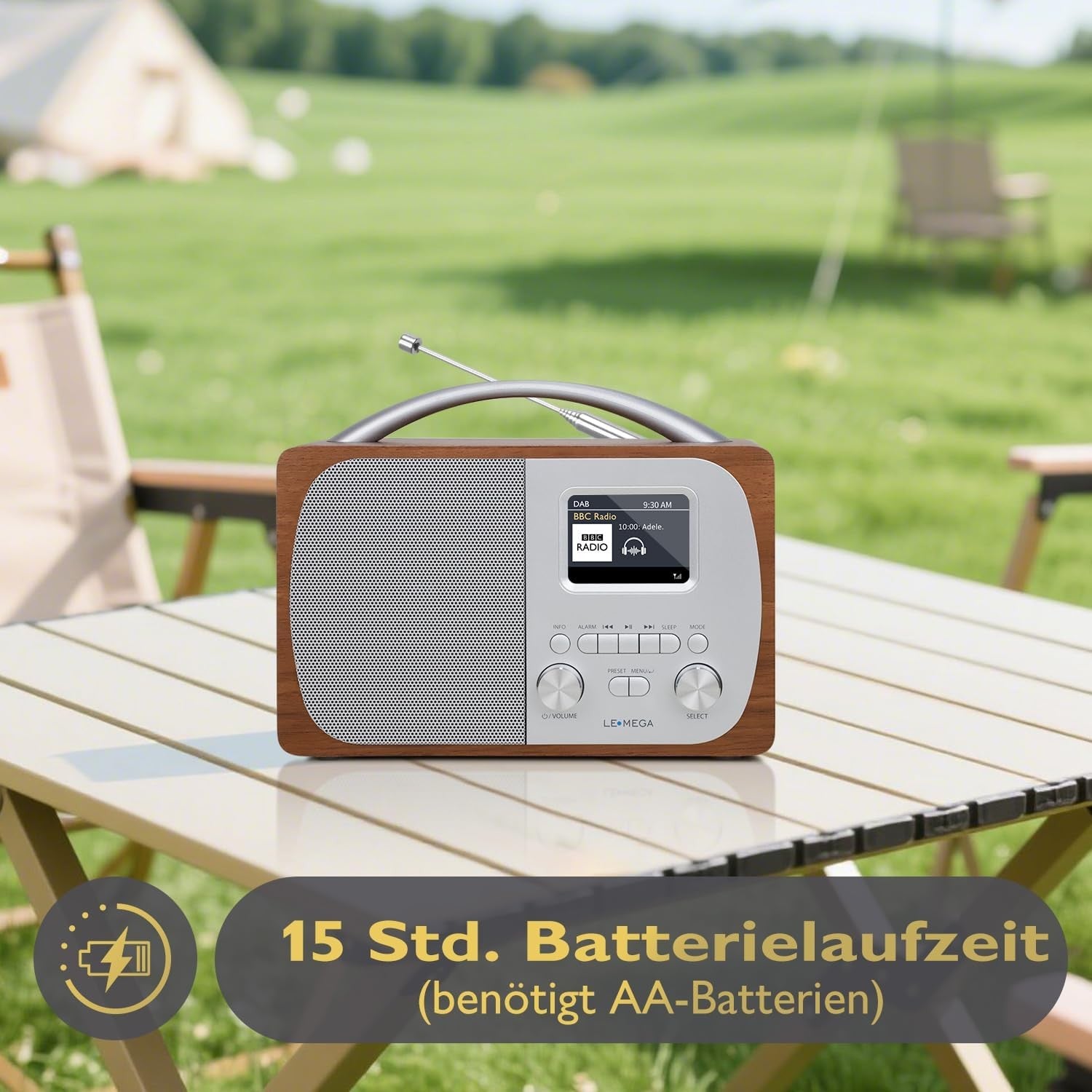 DAB DAB+ FM Digital Radio Bluetooth Speaker Alarm Walnut Portable