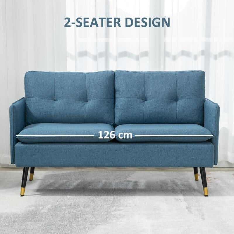2 Seater Sofa Dark Blue Fabric Couch Tufted Armchair for Small Spaces