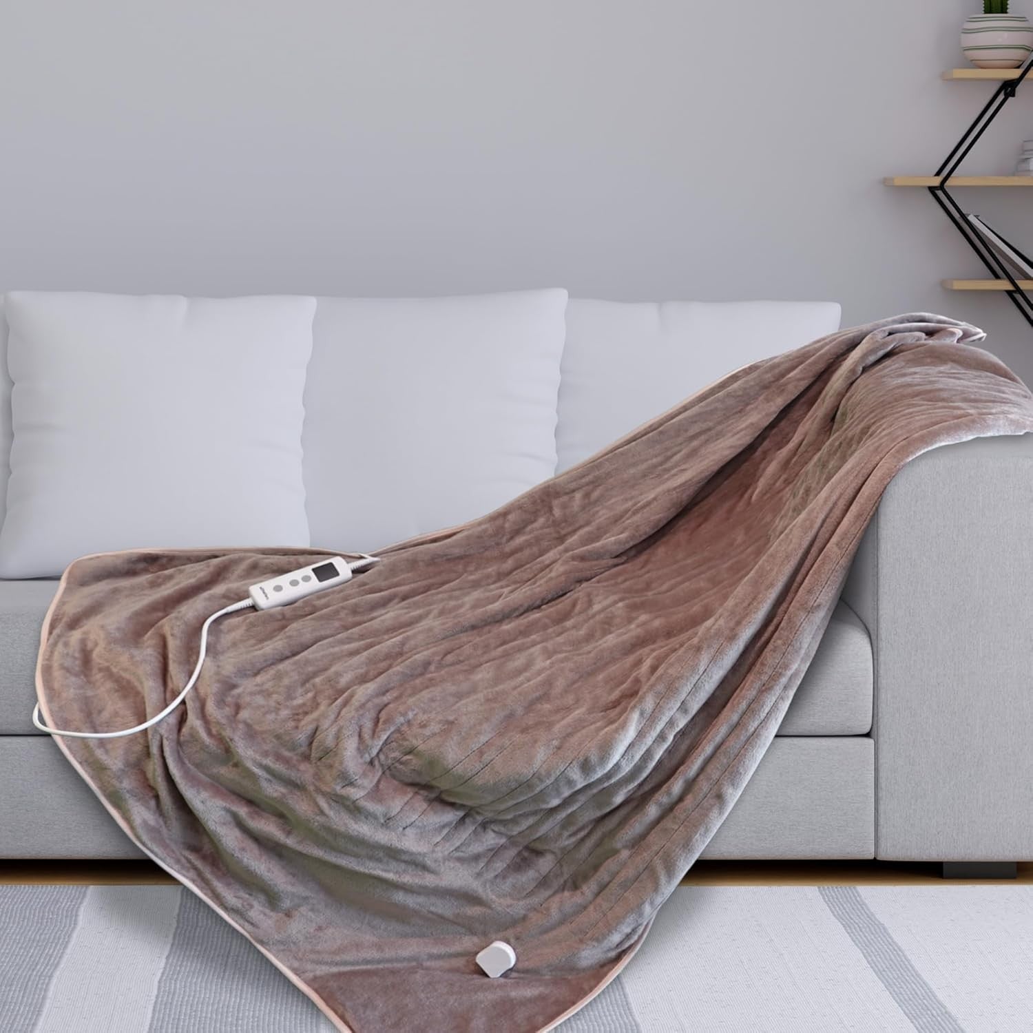 Mink Beige Electric Heated Throw Blanket 120x160cm Soft Fleece Timer