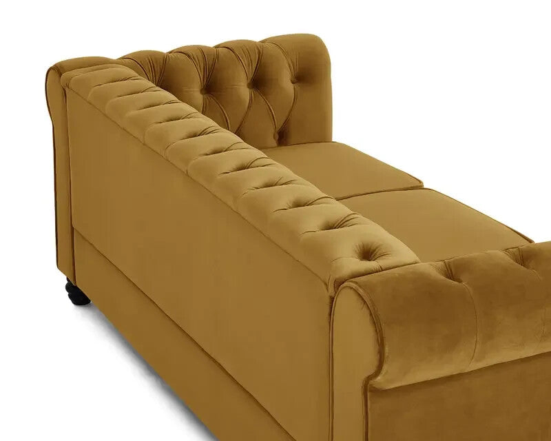 3 Seater Chesterfield Sofa Gold Velvet Scroll Arms Tufted Back Living (SV)