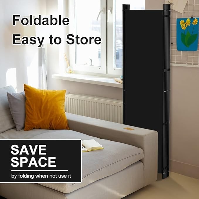 6-Panel Folding Room Divider 6ft Black Privacy Screen Wall Partition Home Office