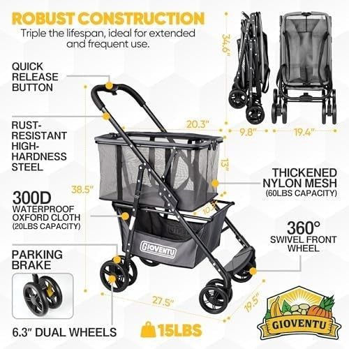 Heavy Duty Folding Shopping Trolley 80lb Grocery Cart 360° Wheels Tote Bag