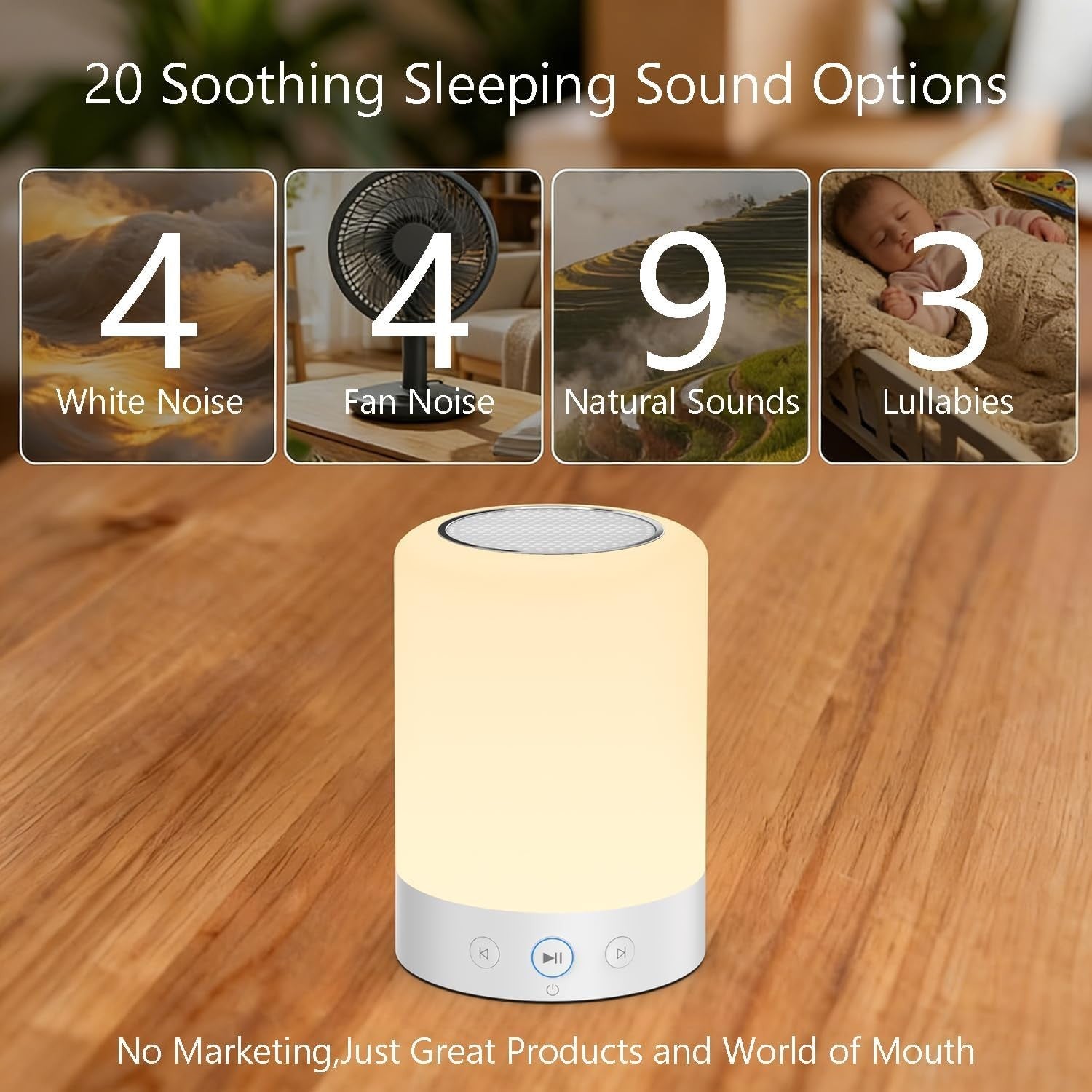 White Noise Machine Night Light 20 Sleep Sounds Timer Memory Portable