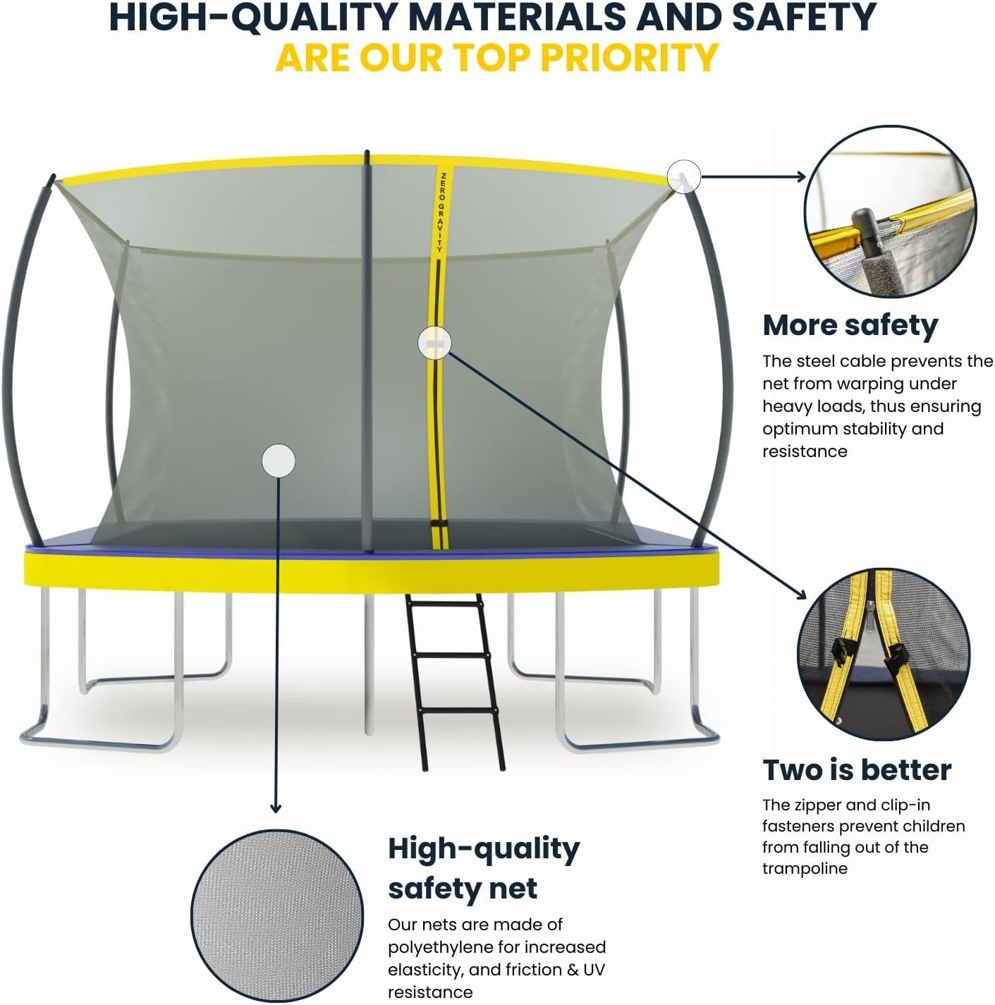 Rectangular Garden Trampoline 3.66x2.44m Safety Enclosure Ladder 130KG
