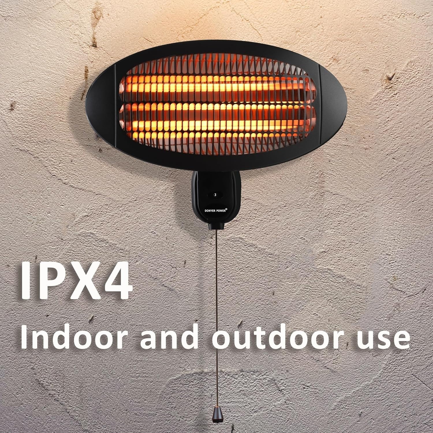 Wall-Mount Quartz Heater 2000W IPX4 Waterproof Outdoor Patio Safe Heat