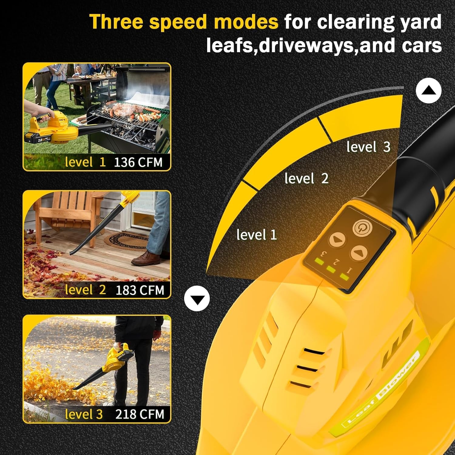 Cordless Leaf Blower 20V Battery Lightweight 3 Speed Garden Cleaner