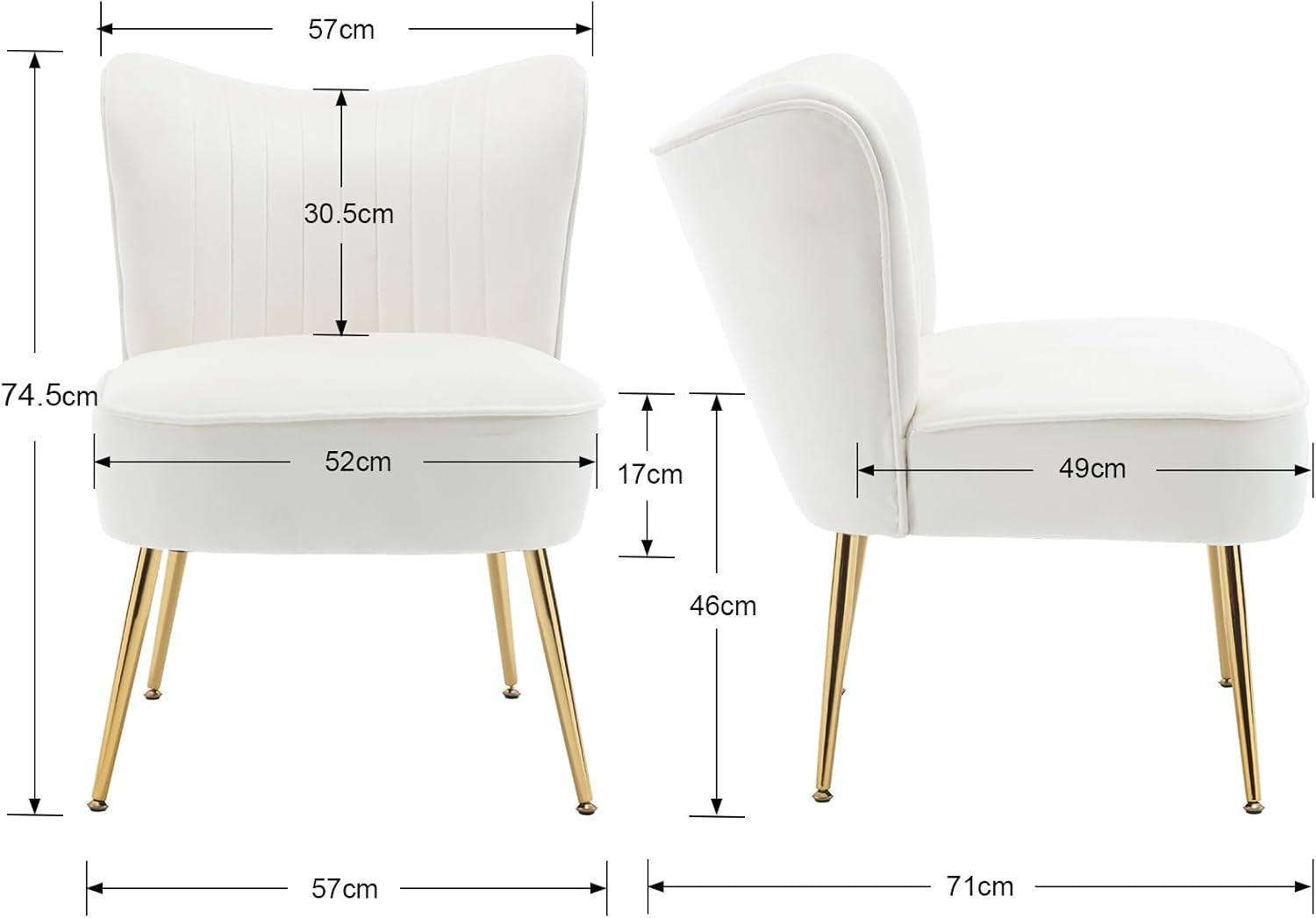 Beige Velvet Accent Chair Gold Metal Legs Lounge Side Seat