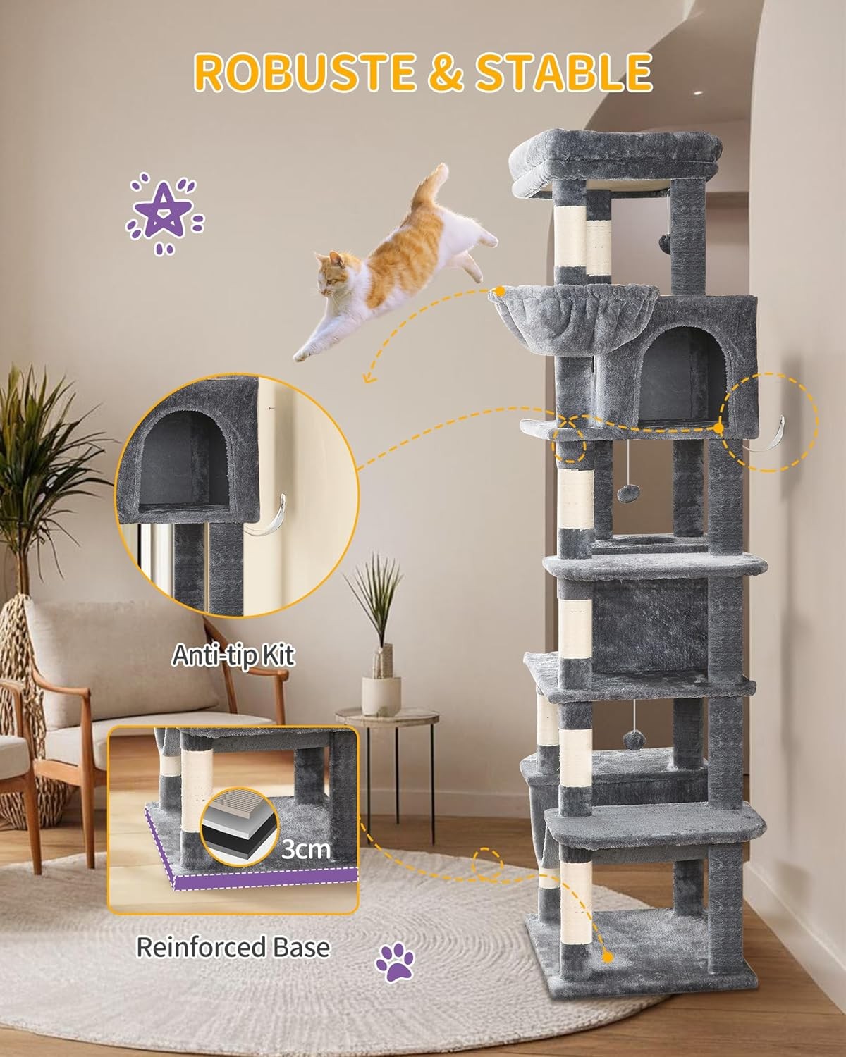 170cm Tall Cat Tree Tower Multi-Level Scratching Posts Condos Large Cats