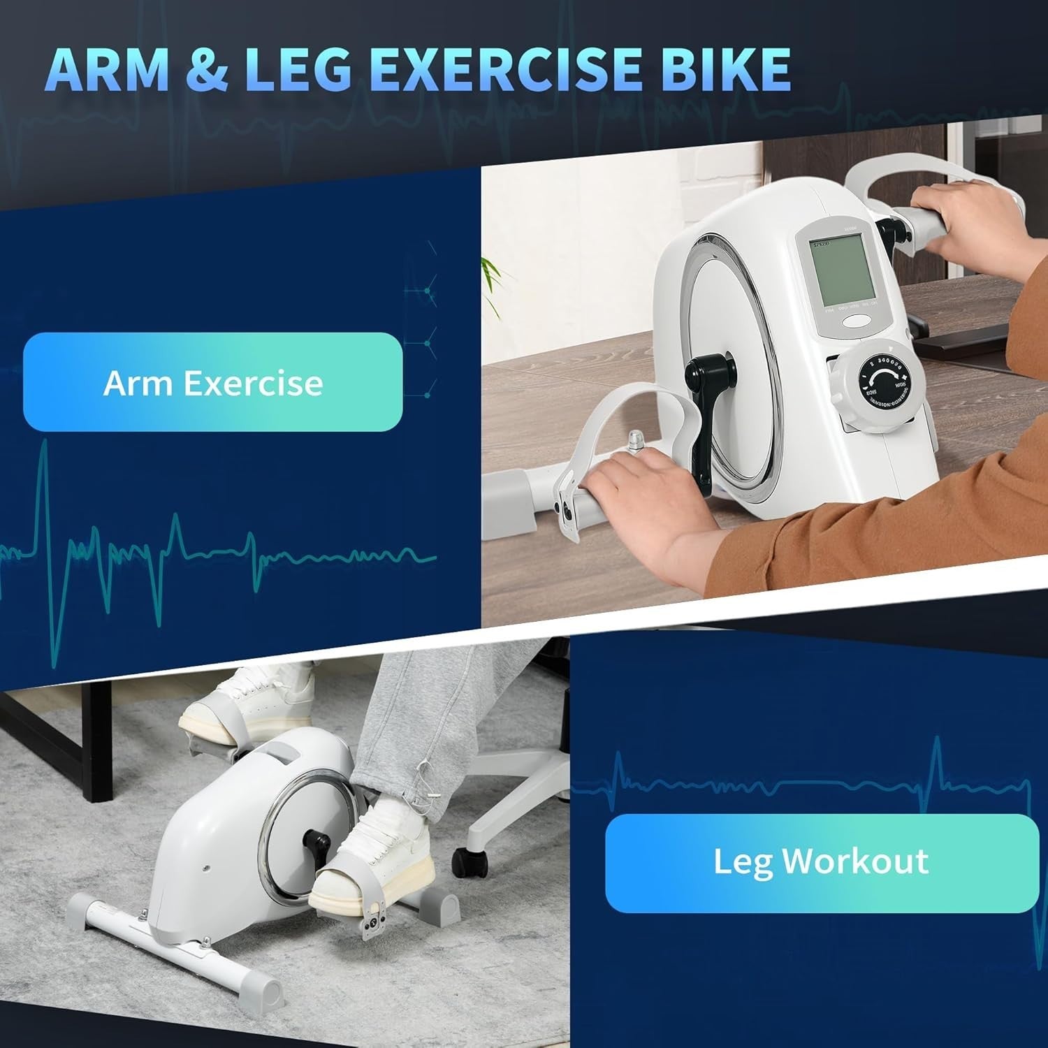 Mini Under Desk Exercise Bike 8-Level Magnetic Pedal Trainer LCD Compact White