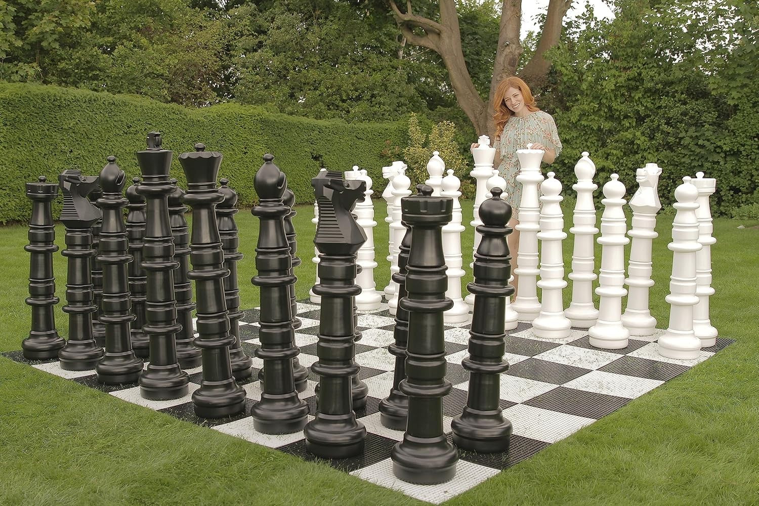 120cm Giant Outdoor Chess Set with Large Mat | Weatherproof Garden Game