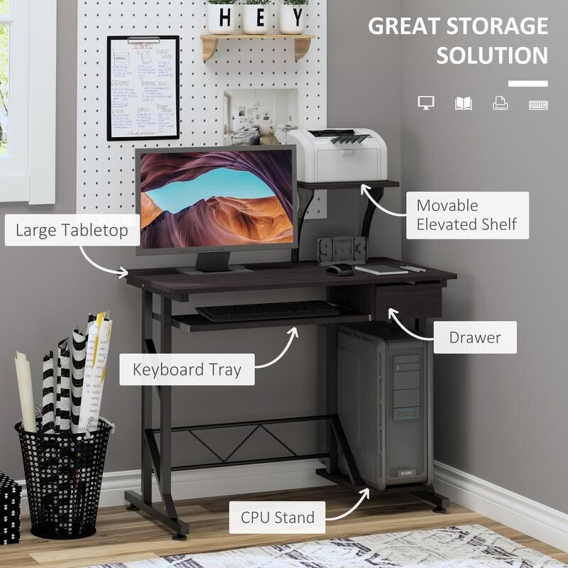 PC Computer Desk with Keyboard Tray & Storage – Home Office Table