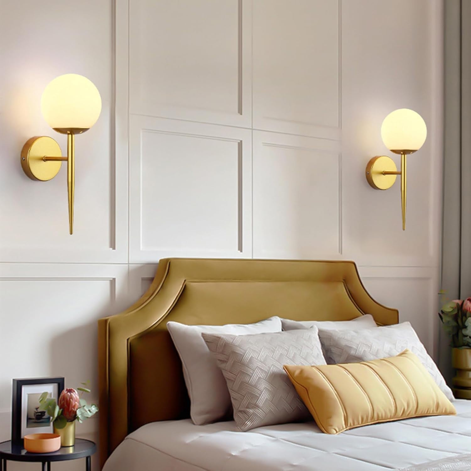 Adjustable Gold LED Wall Light with Glass Shade for Bedroom & Hallway