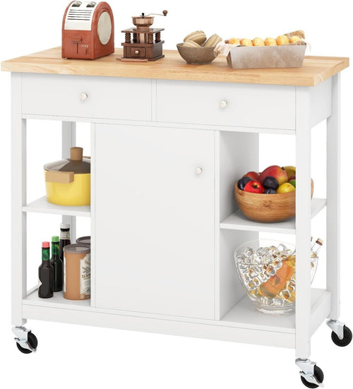 Kitchen Island Trolley with Drawers & Adjustable Shelf White 99x46x90cm