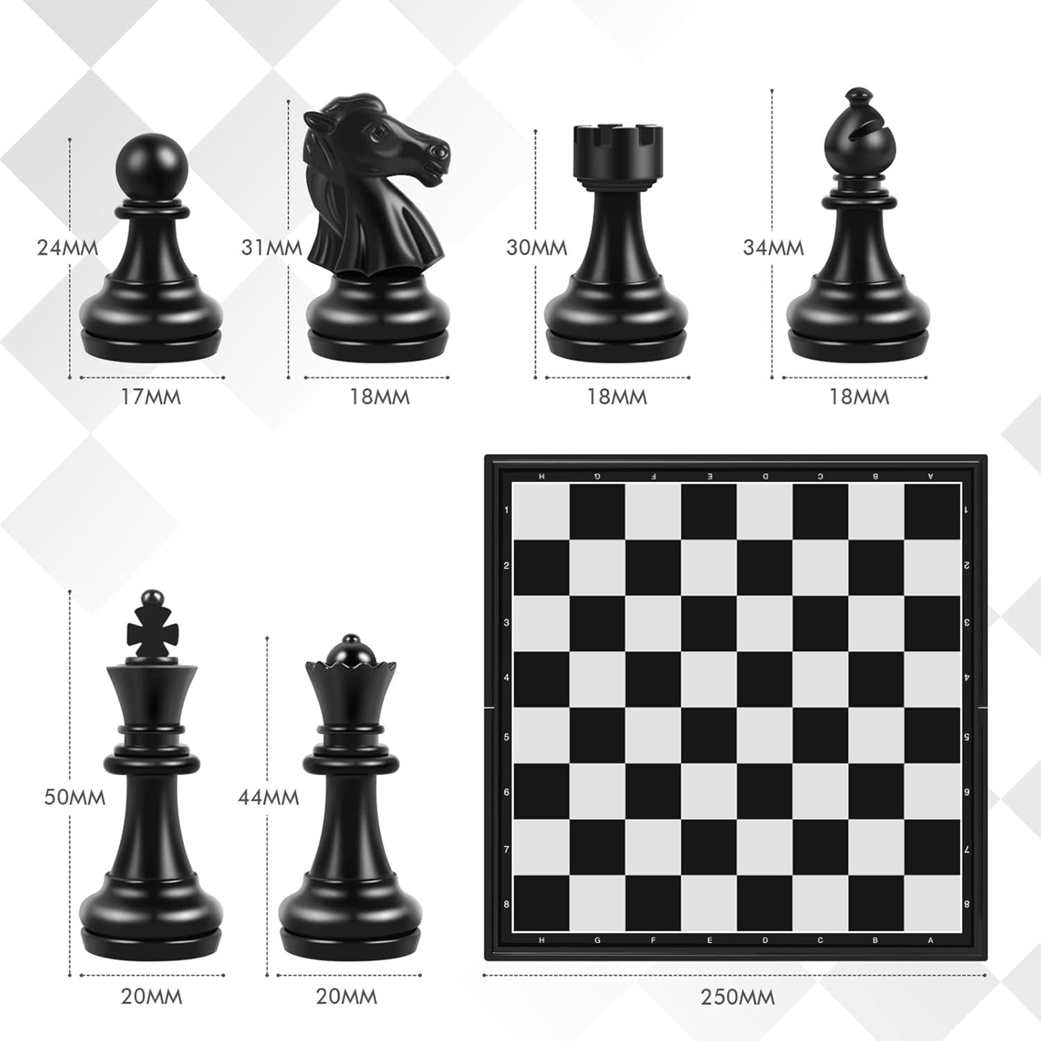 Portable Magnetic Travel Chess Set Foldable Board Black White Pieces Kids Adults