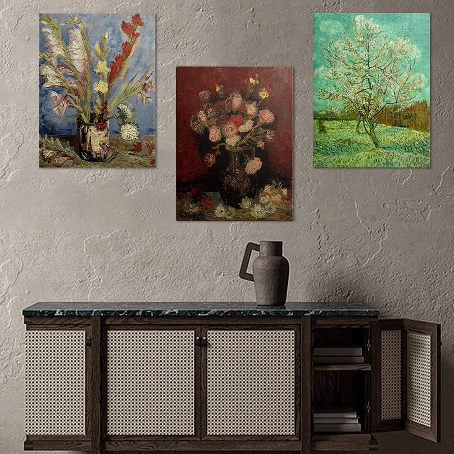 Vintage Floral Wall Art Set of 3 Framed Canvas 12x16in