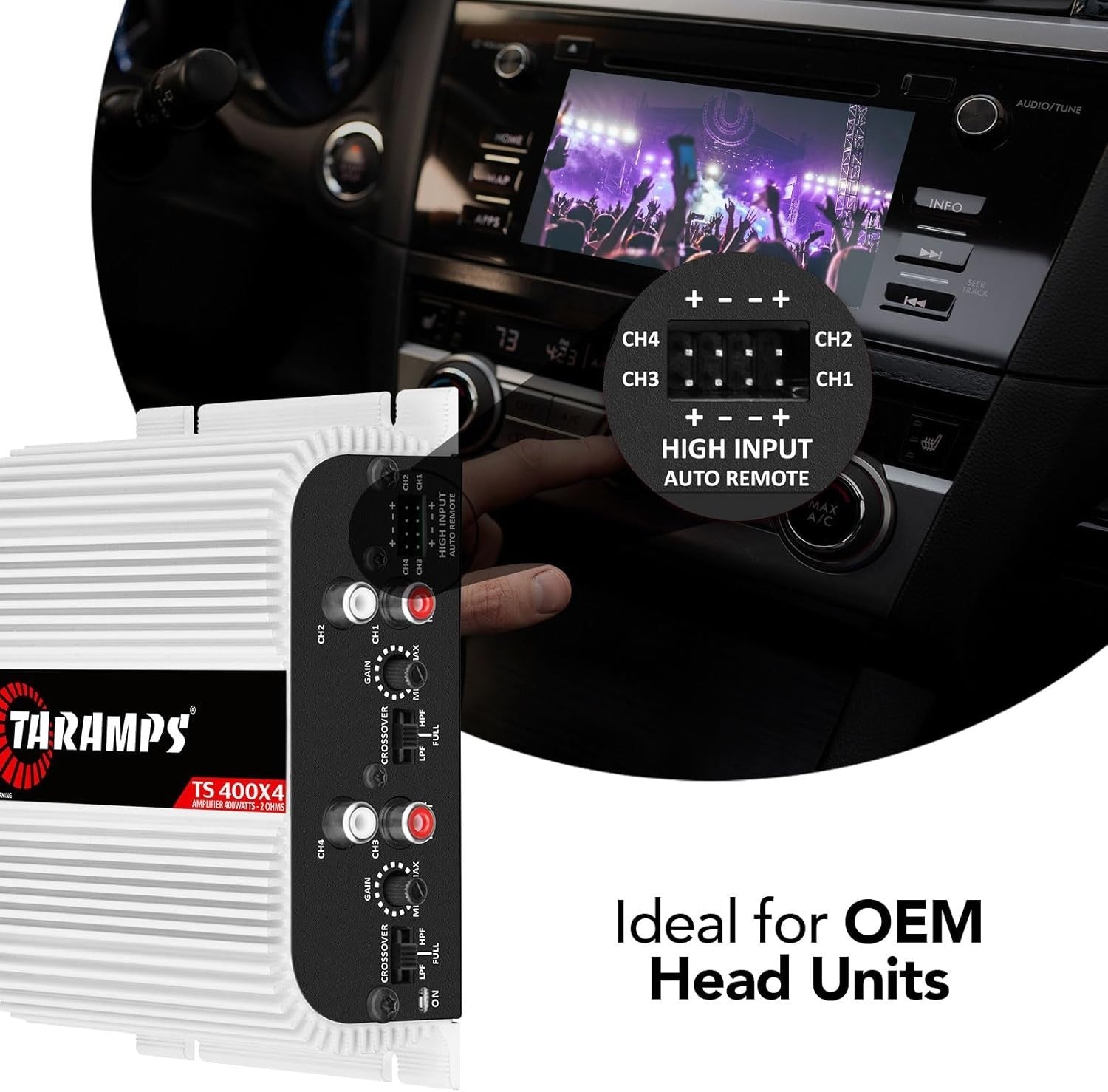 400W 4-Channel Full-Range Car Audio Amplifier Class D RCA Input