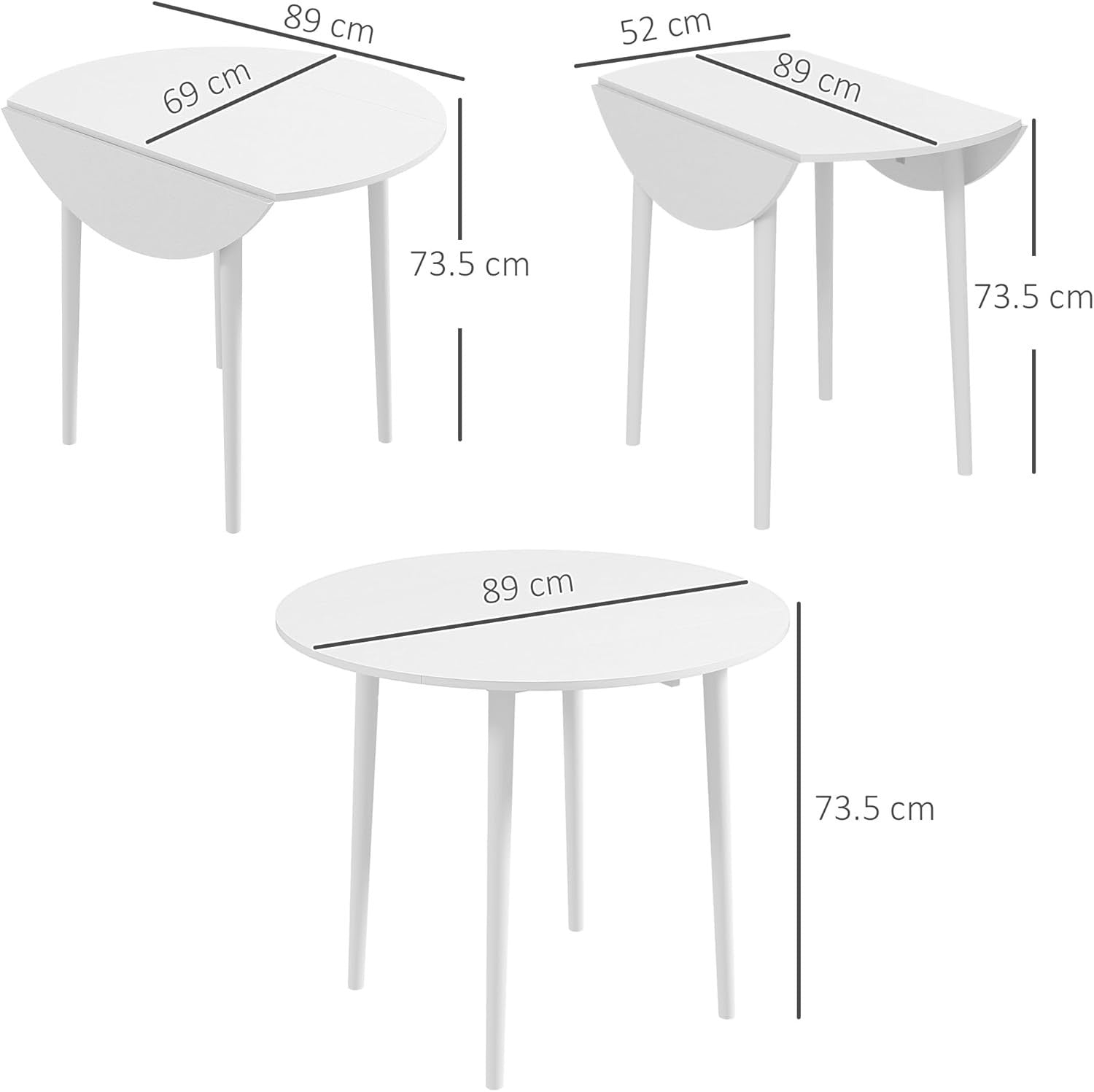 Round Folding Drop Leaf Dining Table for Small Kitchens and Spaces