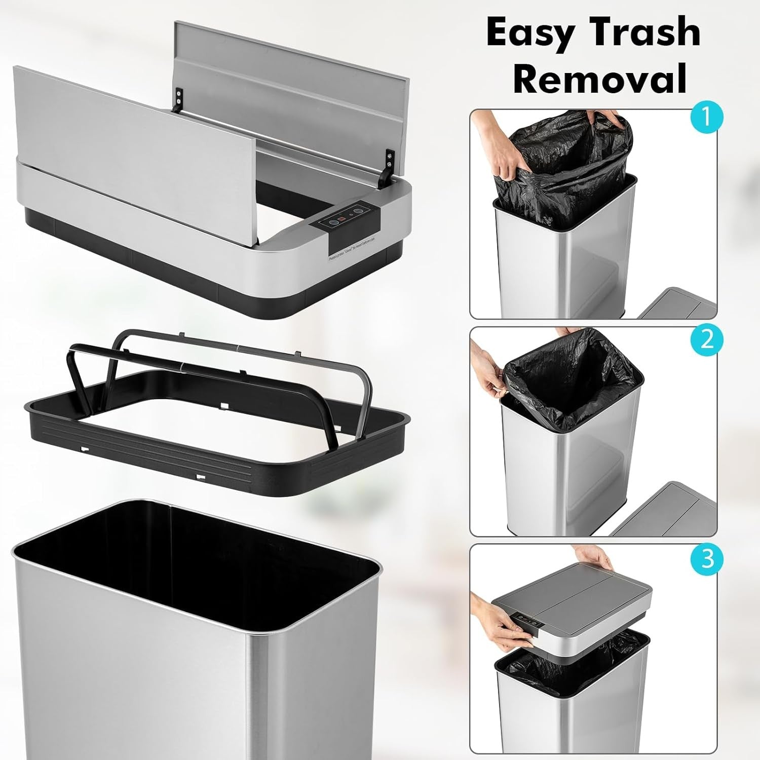 50L Touchless Motion Sensor Kitchen Bin – Automatic Stainless Steel Trash Can