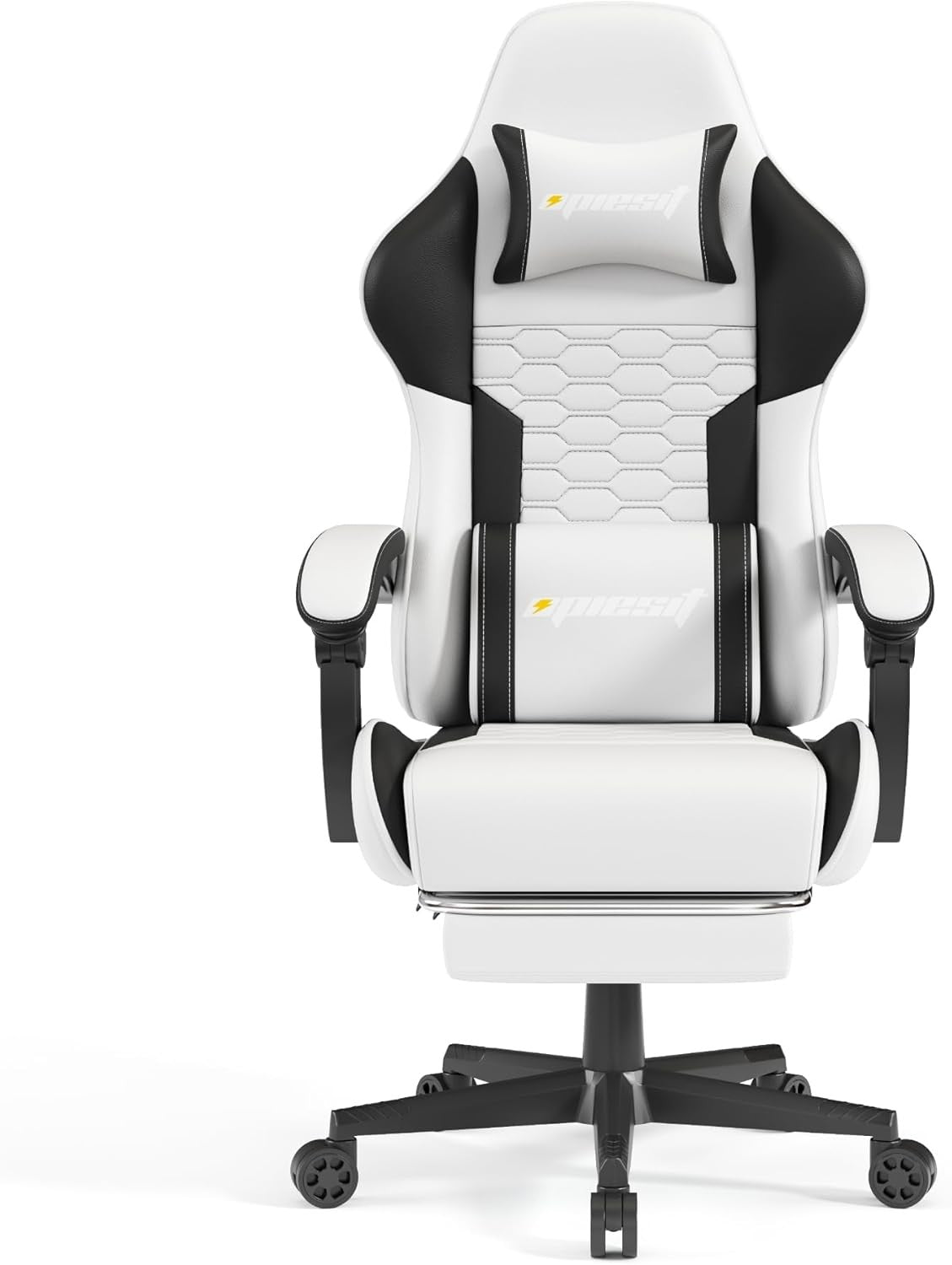 Ergonomic Gaming Chair with Footrest Reclining Swivel White