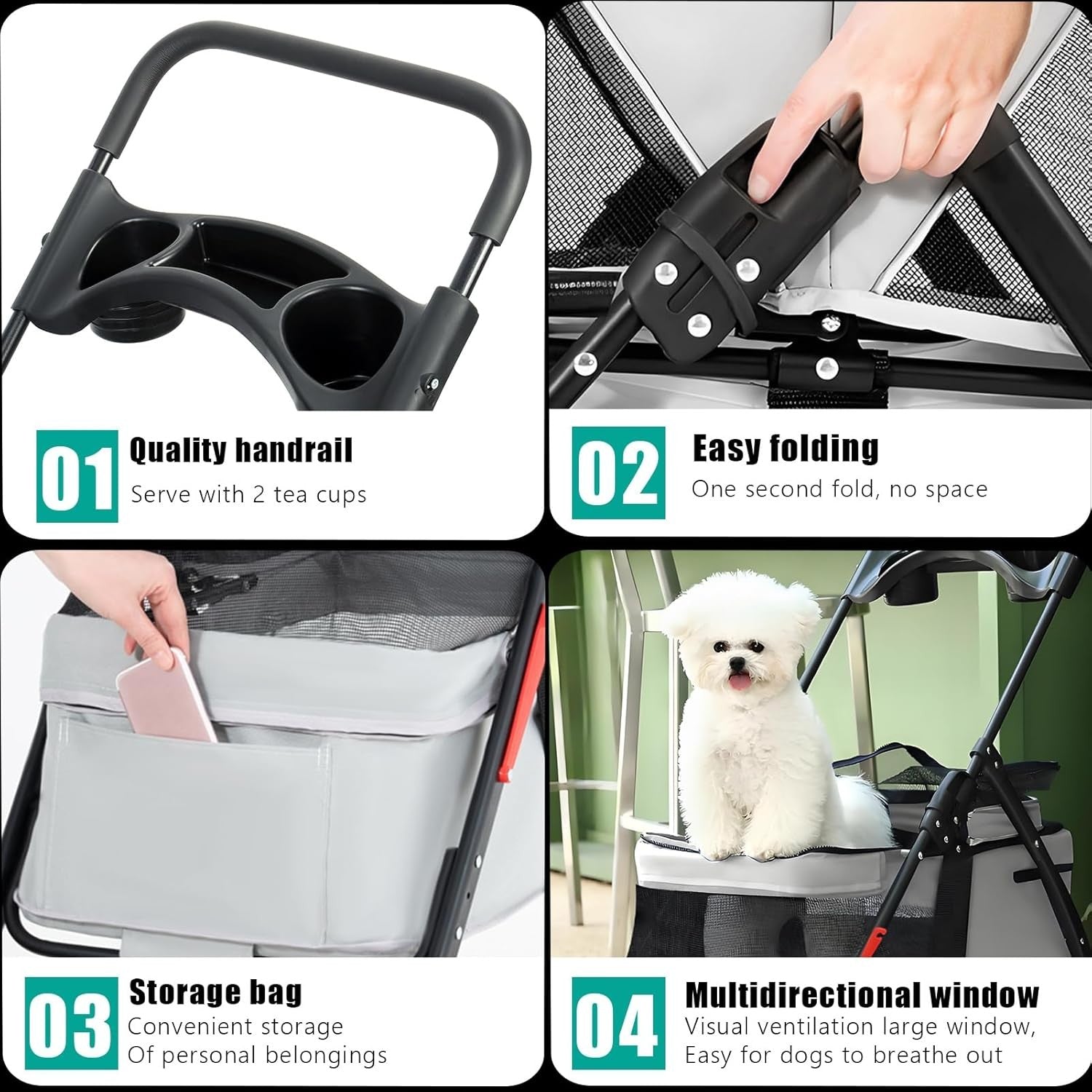 Small Dog Stroller Folding Pet Buggy Breathable Mesh Wheels Travel Pram