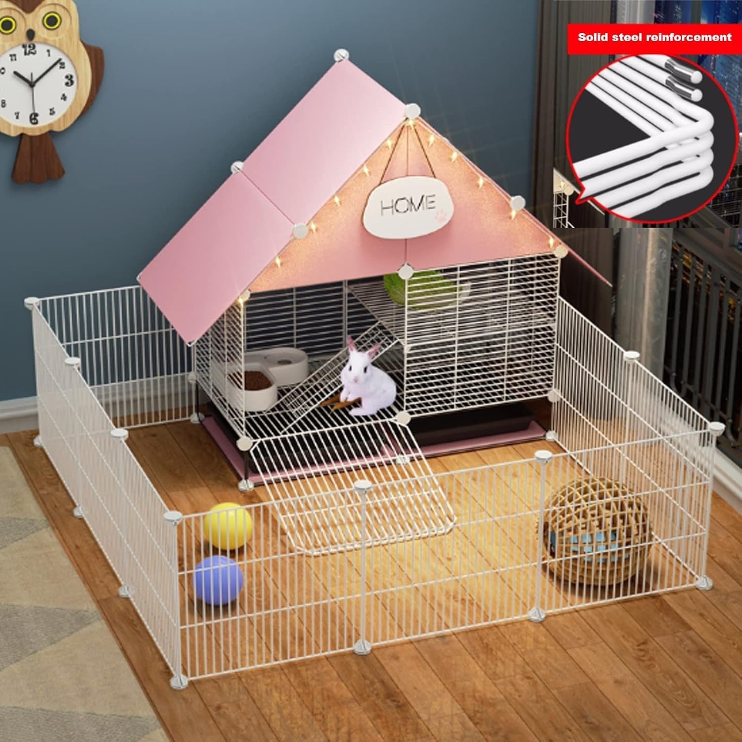 2-Story Rabbit Cage Indoor Large Metal Hutch With Trays Secure Pet Enclosure