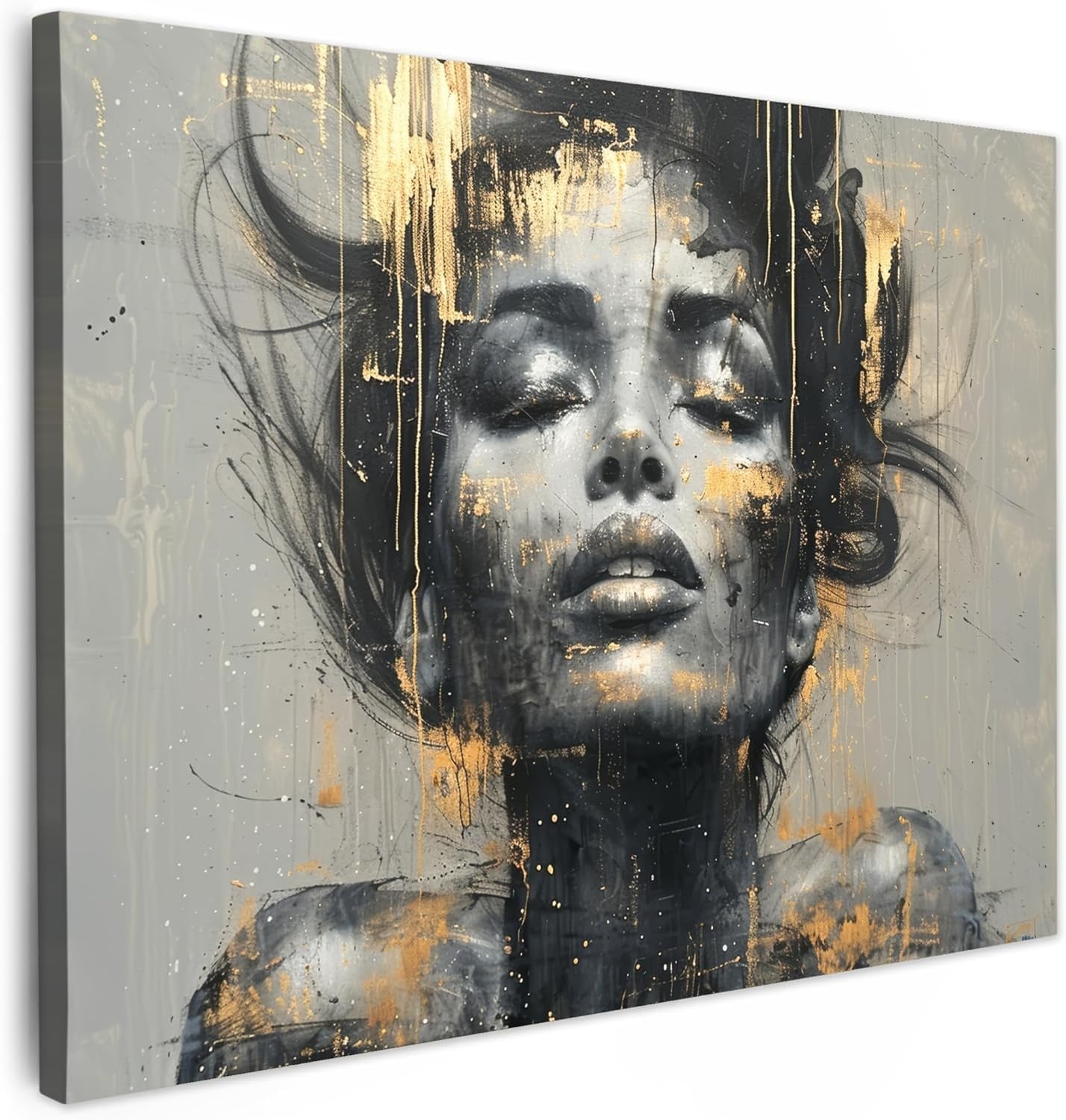 Abstract Woman Canvas Wall Art 40x30cm Gold Glam Framed Print