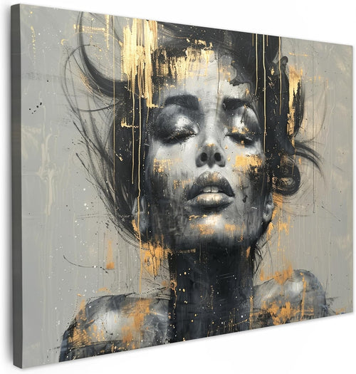 Abstract Woman Canvas Wall Art 40x30cm Gold Glam Framed Print