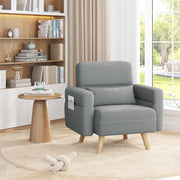 Modern Small Grey Fabric Armchair with Storage Pockets & Lumbar Support