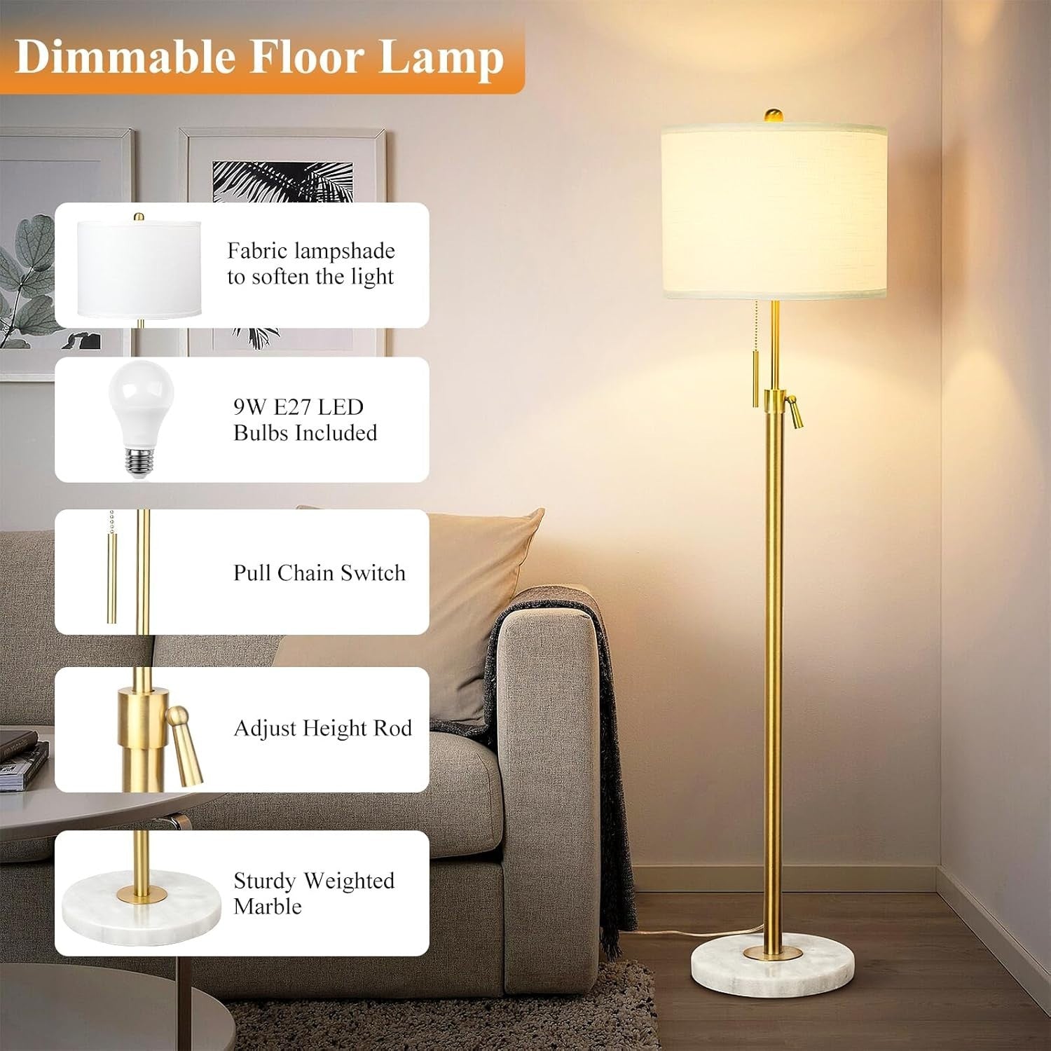 Adjustable Modern Floor Lamp with Lampshade, 3 Color Temps & Remote