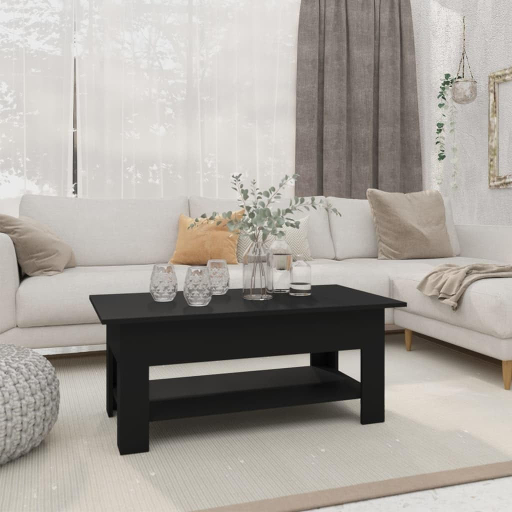 Modern Black Coffee Table with Storage Shelf – Stylish & Space-Saving Design