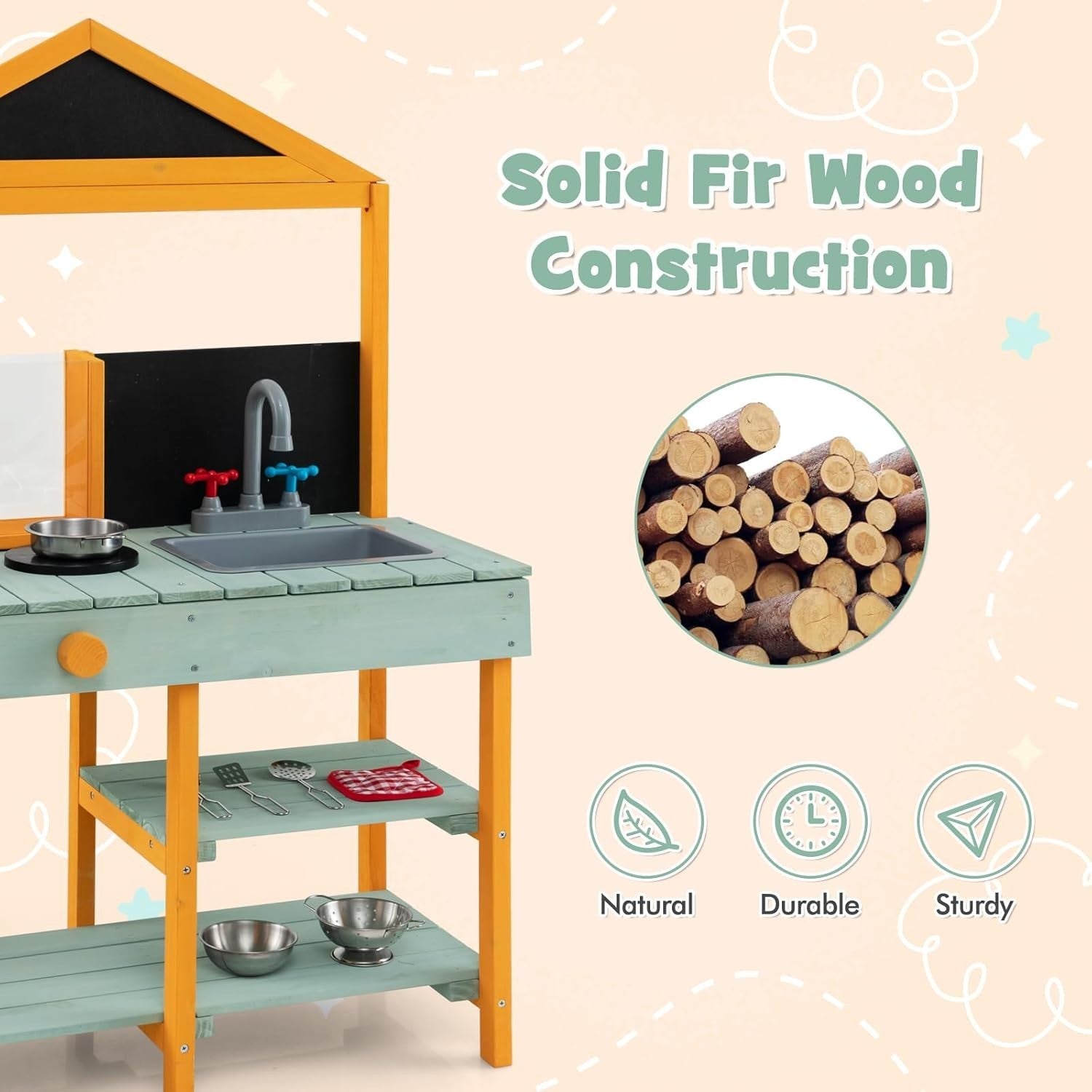 Outdoor Mud Kitchen Kids Playset w/ Planter Sink Chalkboard Set