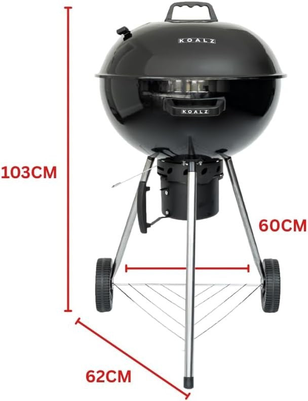 Portable Charcoal BBQ Grill with Temperature Gauge, Airflow Vents & Wheels