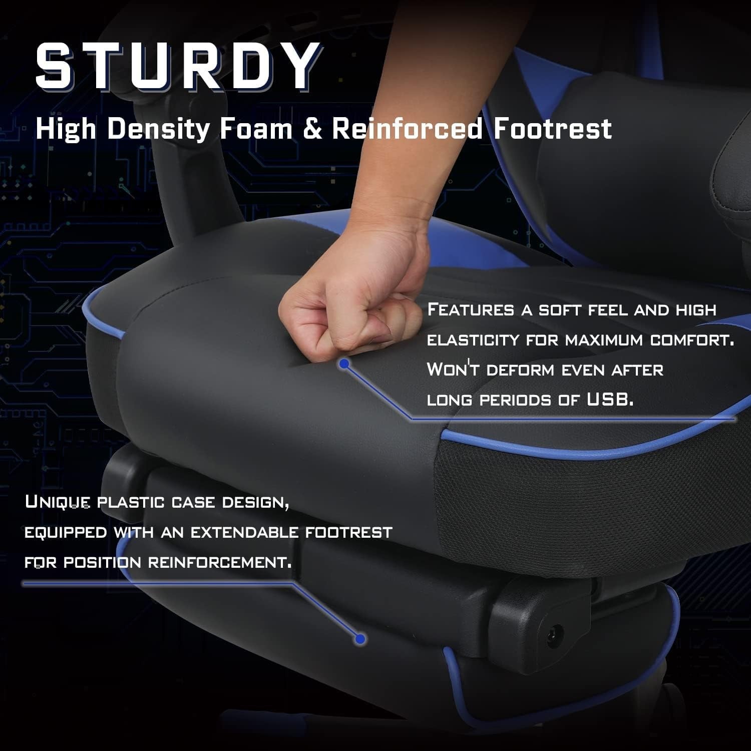 Ergonomic Gaming Chair with Footrest Massage 150° Recline Blue