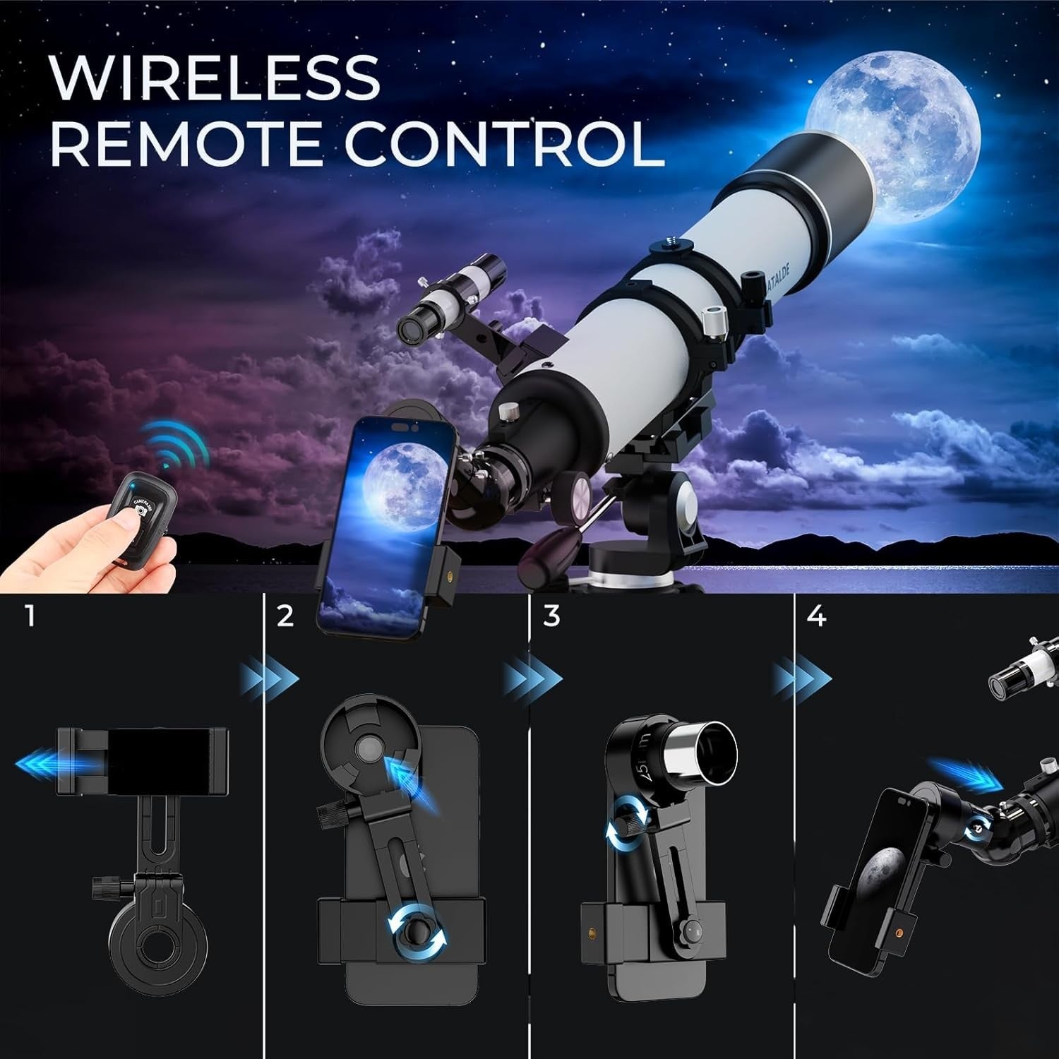 Advanced Telescope 90mm Refractor 32X-240X Astronomy Kit White Tripod