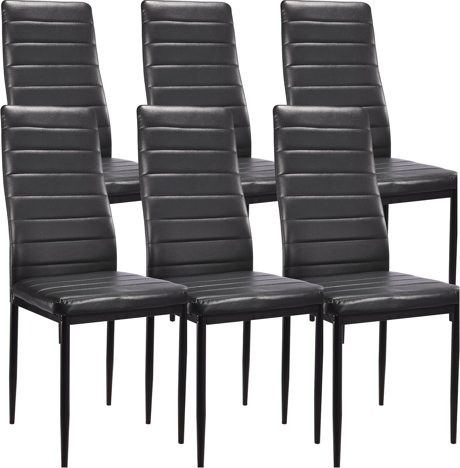 Modern Grey Marble Dining Table Set with 6 Black PU Leather Chairs 140x80cm