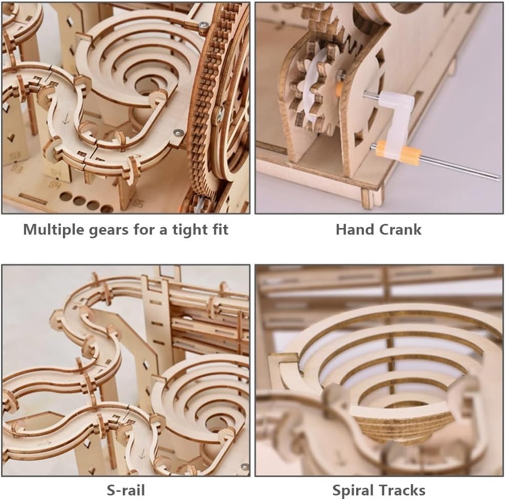 Hand Cranked 3D Wooden Marble Run Puzzle Kit – Fun & Educational Toy