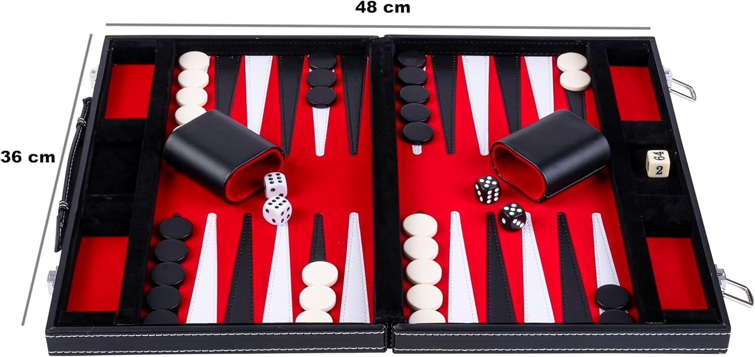 15” Backgammon Set Luxury Faux Leather Attache Case Travel Board Game