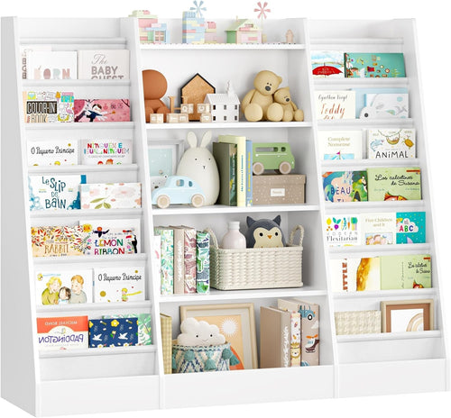Kids Bookshelf Toy Storage Unit with 14 Sling Shelves & 5 Open Racks 129cm