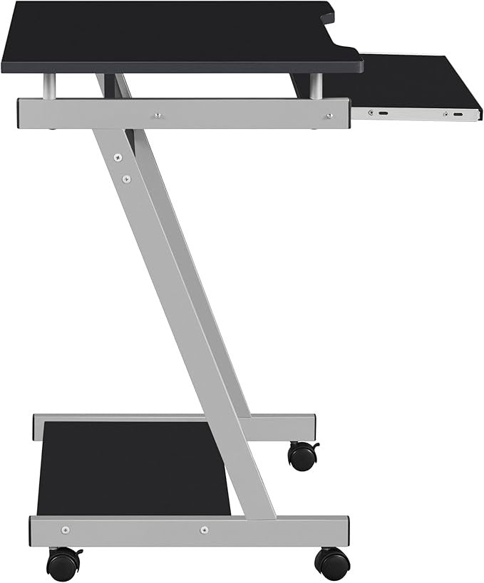 Mobile Laptop Desk on Wheels Z Shaped Small Computer Table with Keyboard Tray
