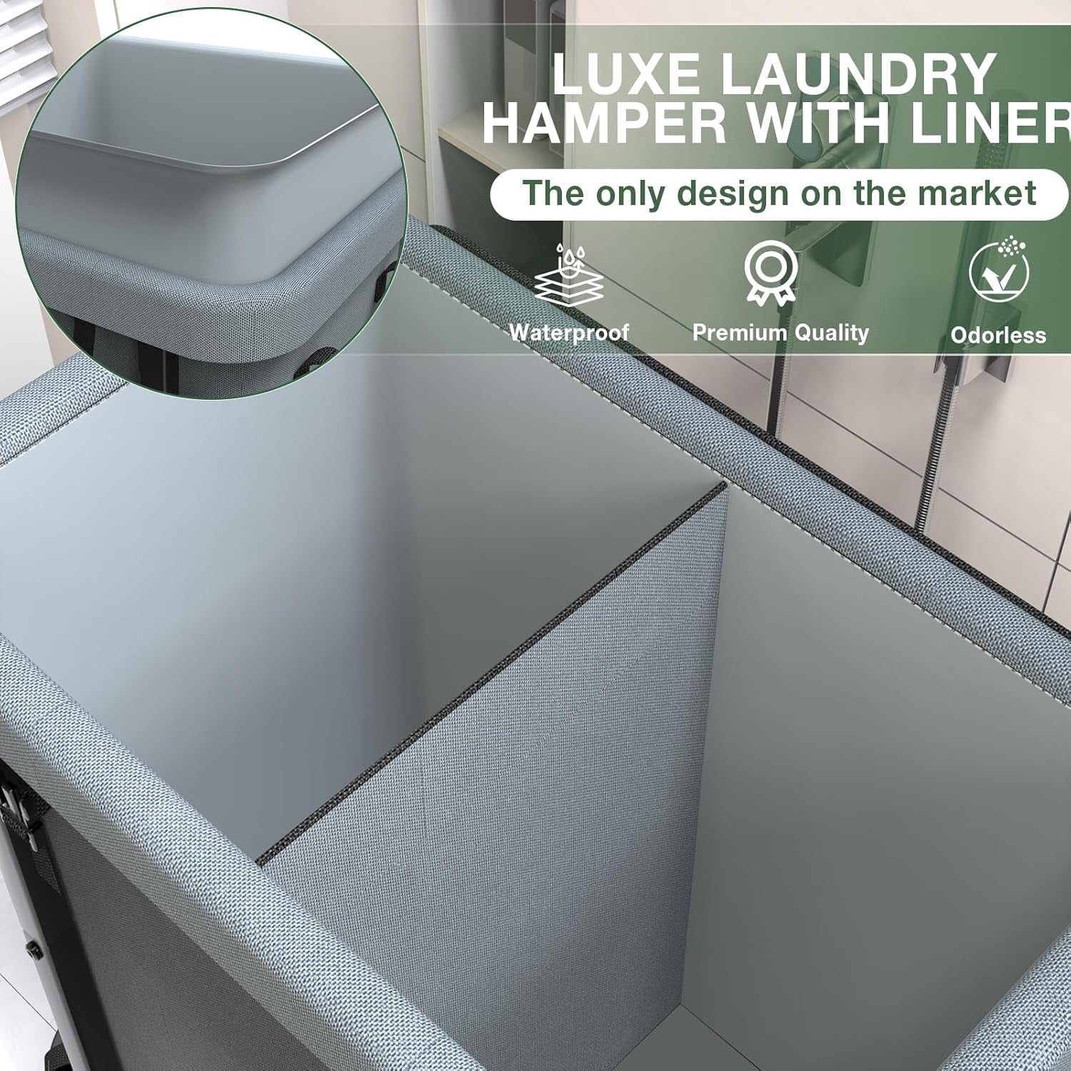 190L Grey 2 Section Laundry Hamper Large Rolling Basket Heavy Duty on Wheels