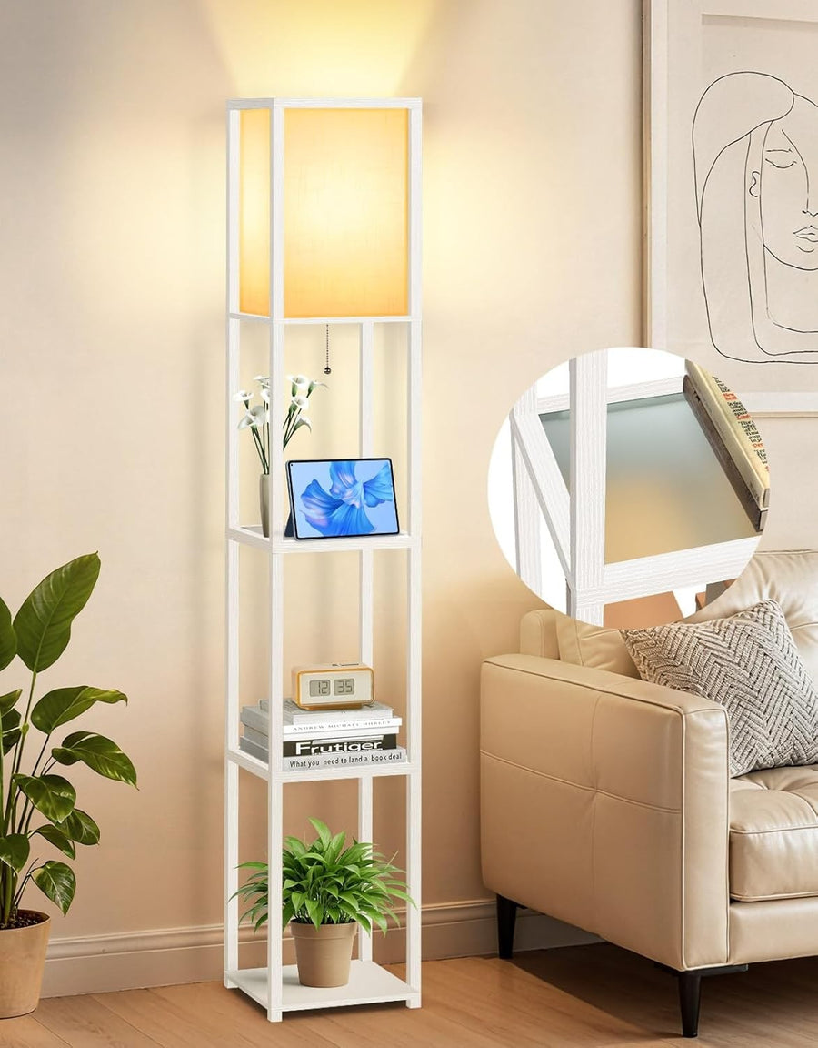 Floor Lamp with Shelves LED Adjustable Colour Standing Storage Light White